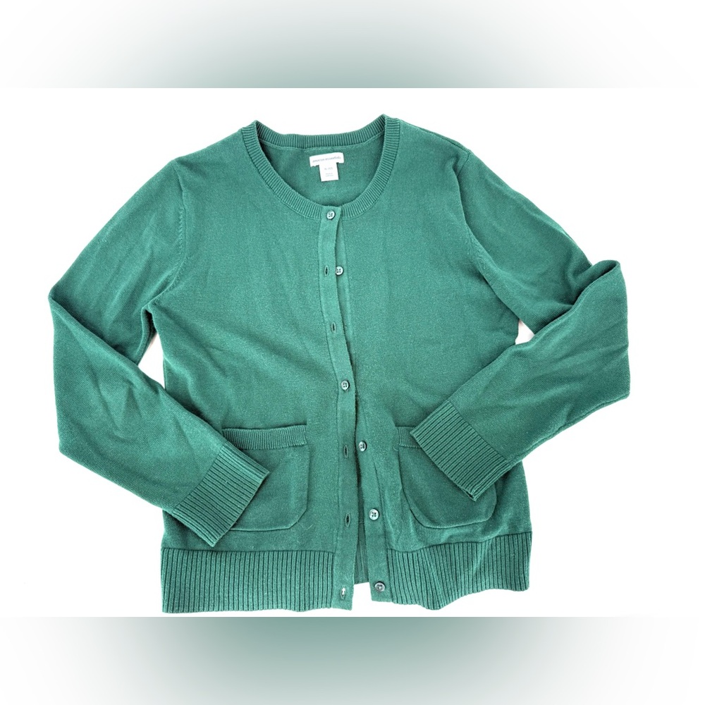 Amazon Essentials Green Crewneck Button-Front Cardigan